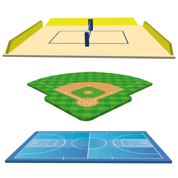 Campos deportivos fijados aislados sobre fondo blanco — Archivo Imágenes Vectoriales