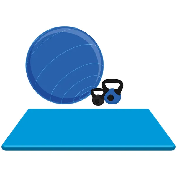 Exercise Mat, Ball And Weights Isolated On White Background — Stock Vector