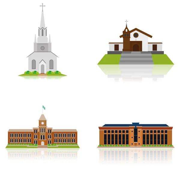 Conjunto de diferentes ilustraciones de edificios aislados — Vector de stock