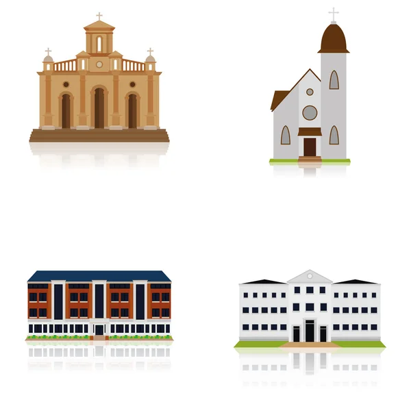 Set Of Different Building Illustrations Isolated — Stock Vector