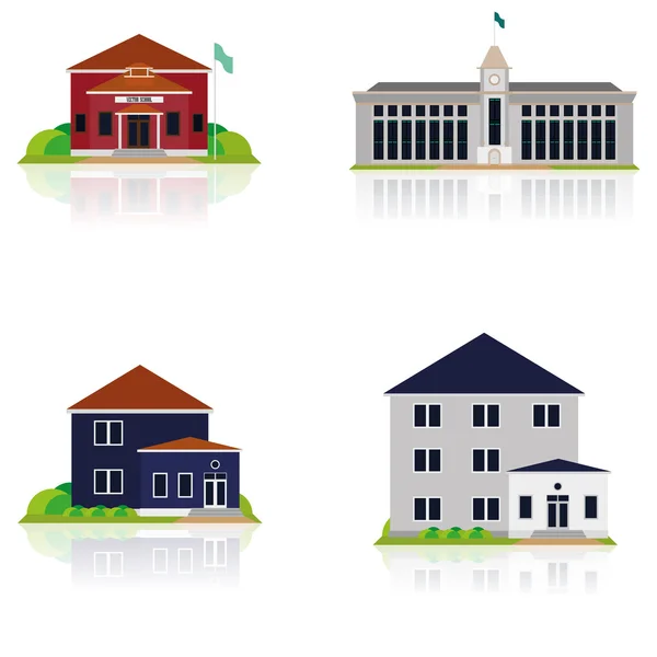 Conjunto vectorial de diferentes ilustraciones de edificios aislados — Vector de stock