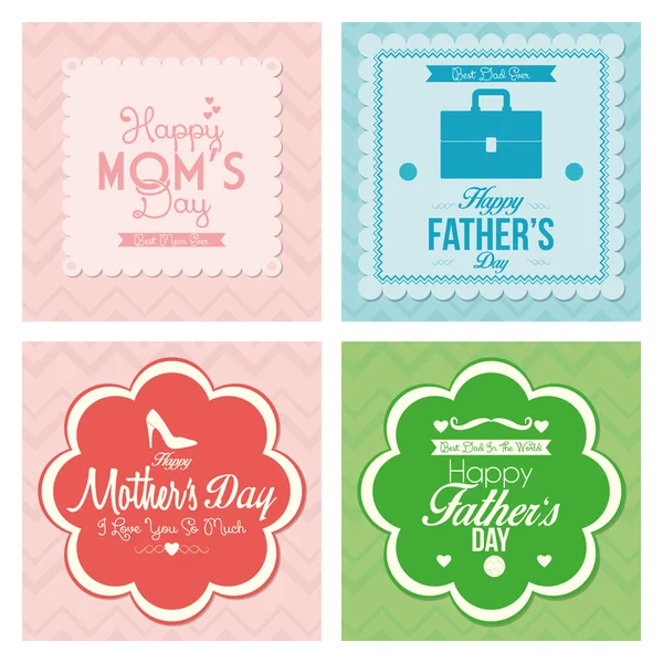 Cartões de modelo de dia do pai e da mãe feliz — Vetor de Stock