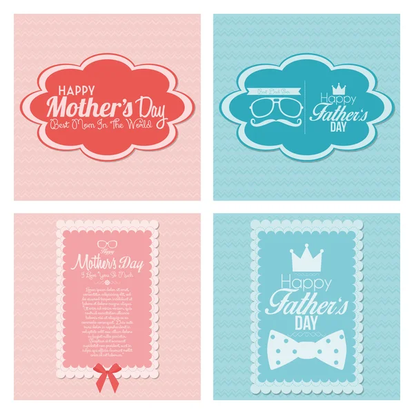 Happy Father's And Mother's Day Template Cards — Stock Vector