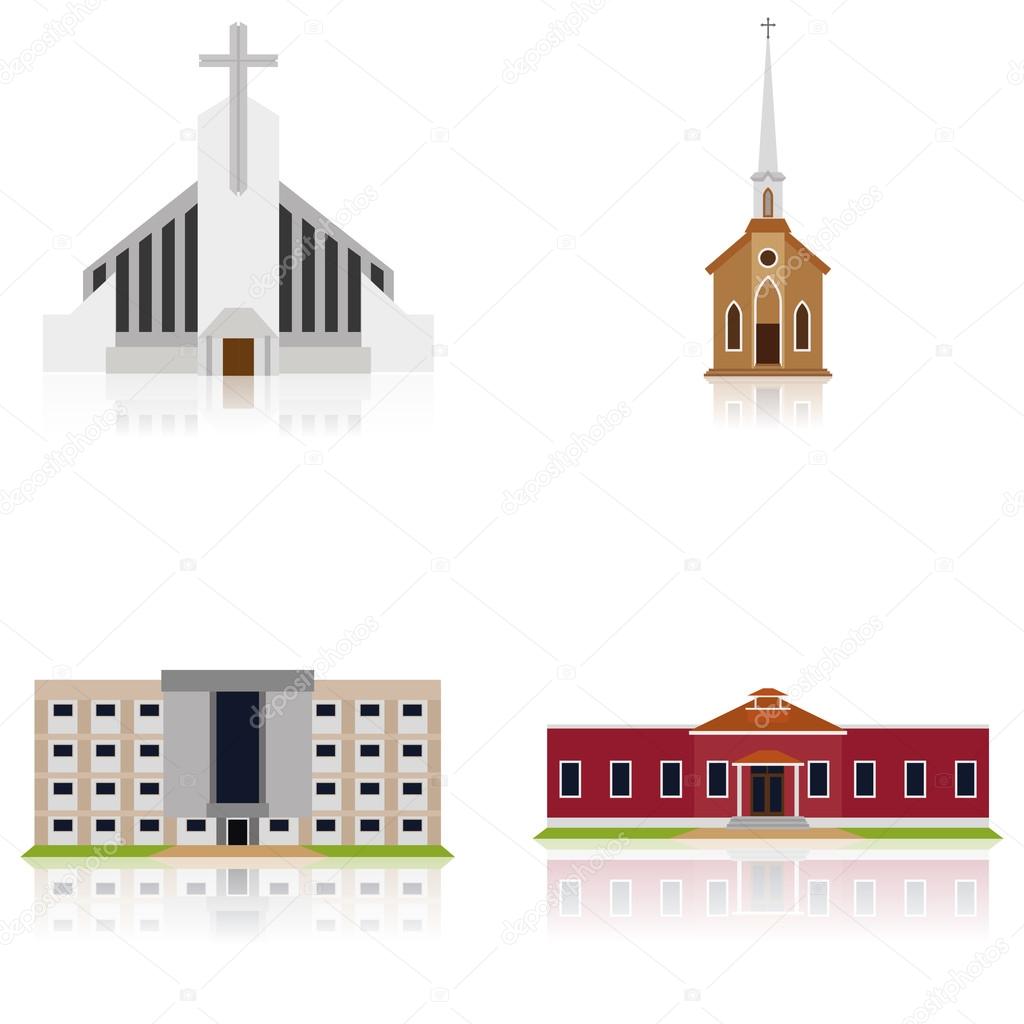  Set Of Different Building Illustrations Isolated 