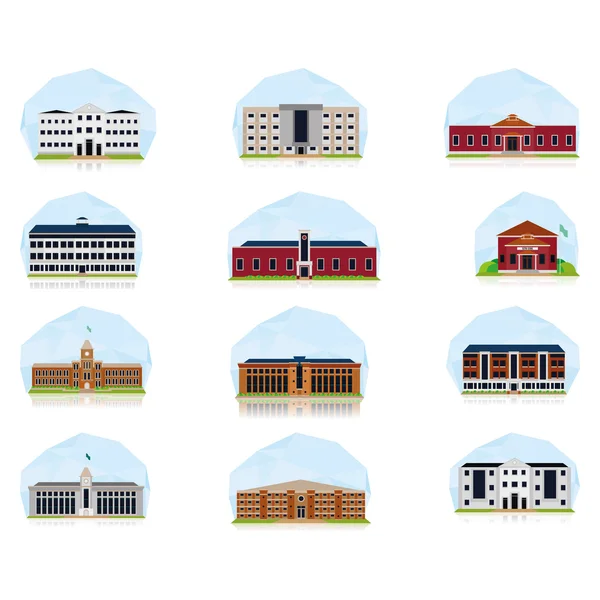 Conjunto de diferentes edificios aislados sobre fondo blanco — Vector de stock