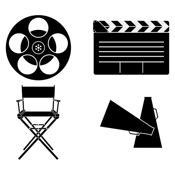 Set van zwart-wit film gerelateerde pictogrammen — Stockvector