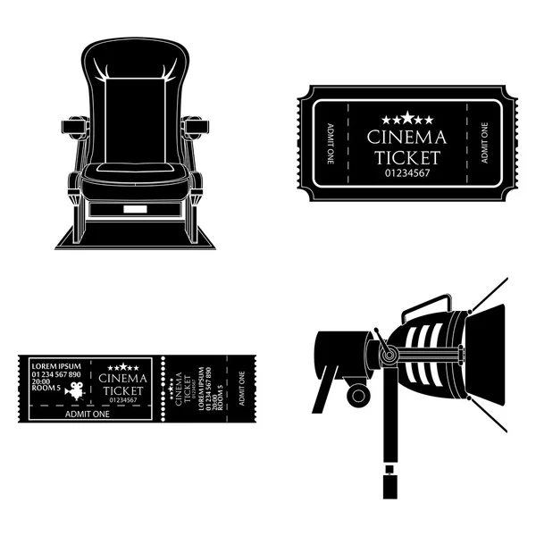 Set Of Black And White Movie Related Icons — Stock Vector