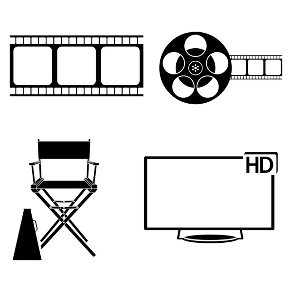 Набор черно-белых иконок Movie — стоковый вектор