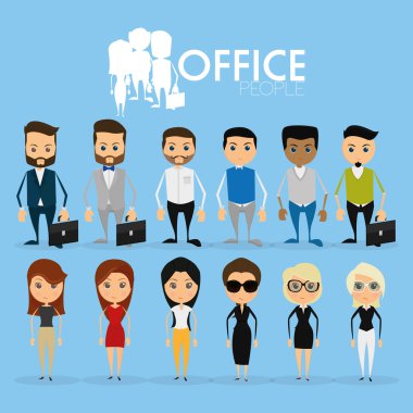 arka planda izole komik ofis karakter kümesi
