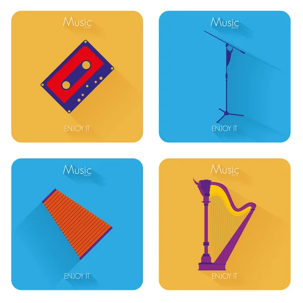 Conjunto de diferentes elementos musicales de colores — Vector de stock