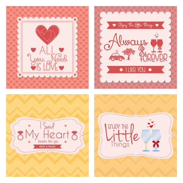 Set di diversi modelli di carte d'amore — Vettoriale Stock
