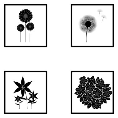 set farklı soyut çiçek çizimleri