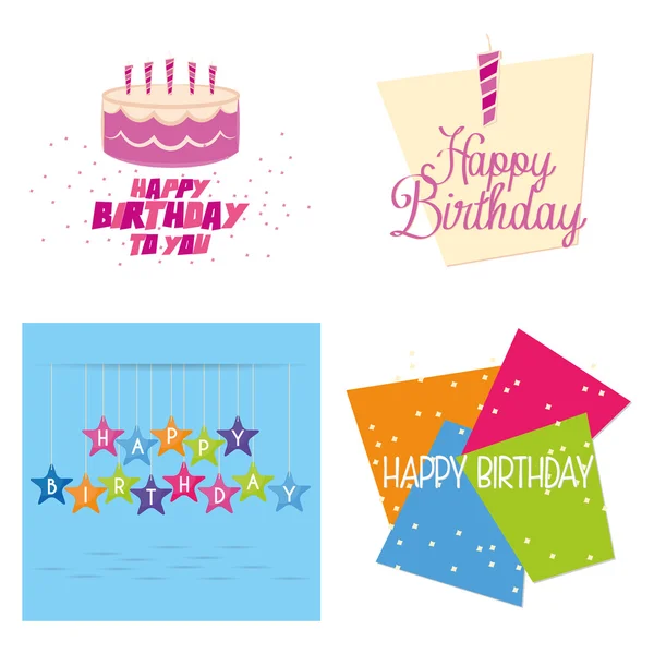 Conjunto de diferentes tarjetas de feliz cumpleaños lindo — Archivo Imágenes Vectoriales