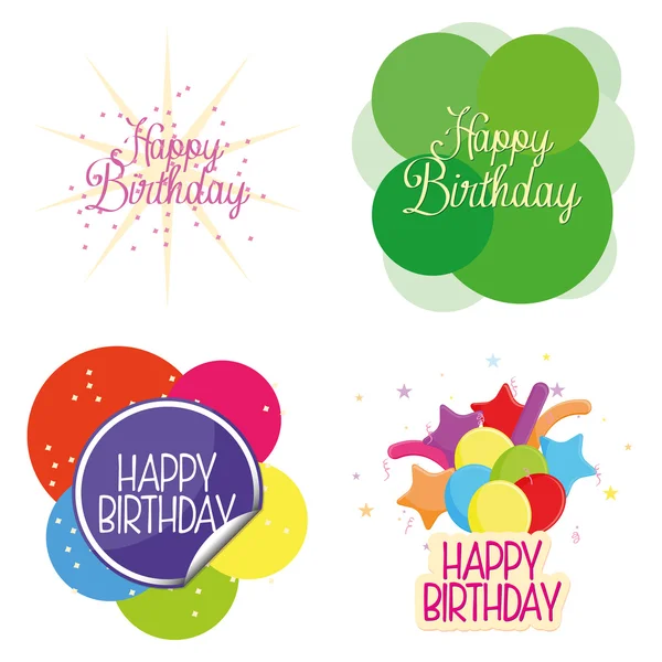 Set Of Different Cute Happy Birthday Cards — Stock Vector