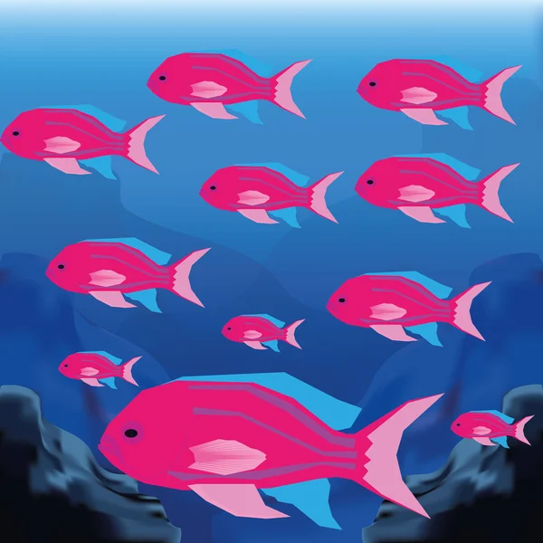 Background Scene With A Group Of Fishes — Stock Vector