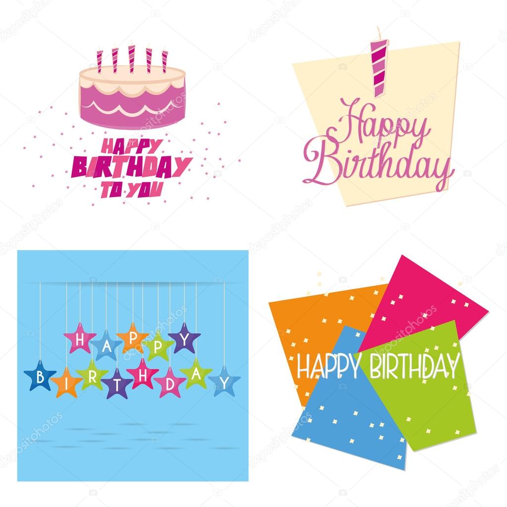Set Of Different Cute Happy Birthday Cards
