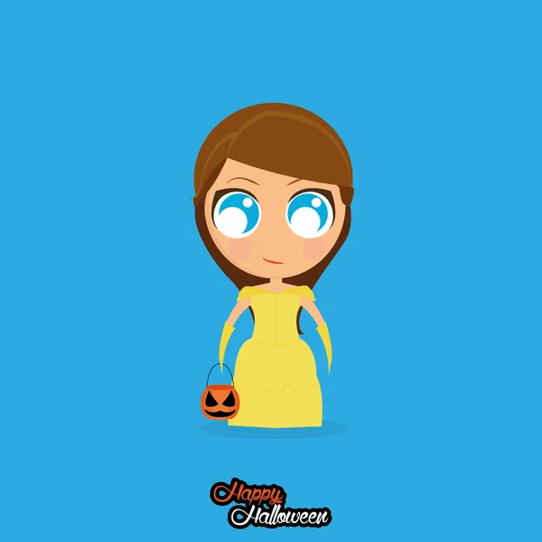 Chica con princesa Halloween traje aislado — Vector de stock