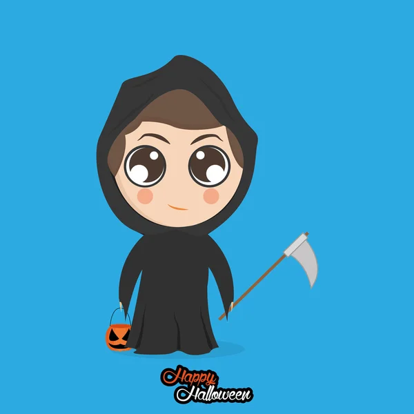 Jongen met reaper halloween kostuum geïsoleerd — Stockvector