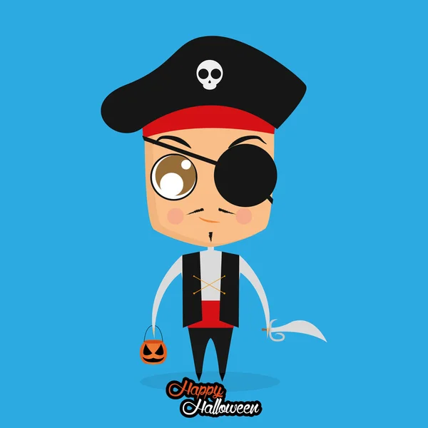 Ragazzo con costume di Halloween pirata isolato — Vettoriale Stock