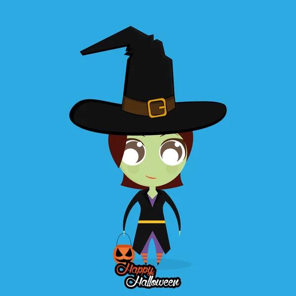 Meisje met witch halloween kostuum geïsoleerd — Stockvector