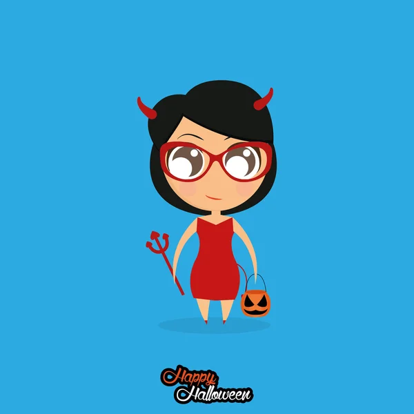Ragazza con diavolo costume di Halloween isolato — Vettoriale Stock