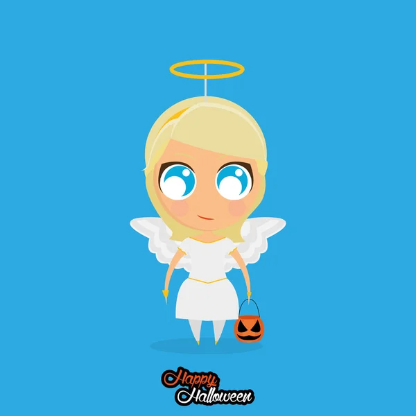 Menina com anjo traje de Halloween isolado — Vetor de Stock