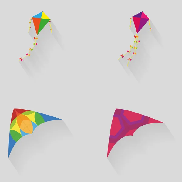 Set Of Different Kites Isolated On Background — Stock Vector