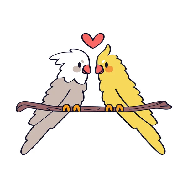 Coppia di simpatici uccelli innamorati di un vettoriale a forma di cuore — Vettoriale Stock