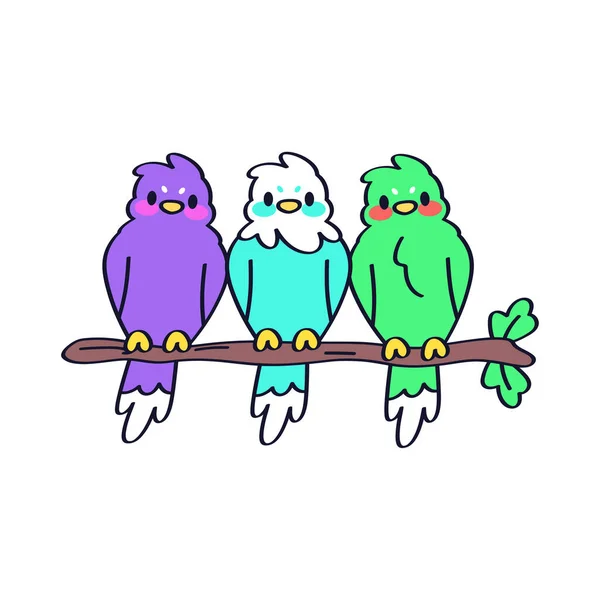 Isolated group of cute birds on a branch Vector — Stockvektor