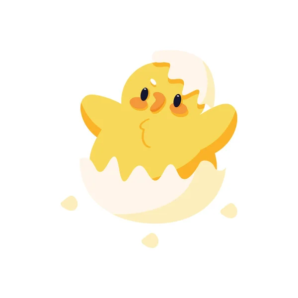 Uccello felice isolato che esce da un vettore di uova — Vettoriale Stock