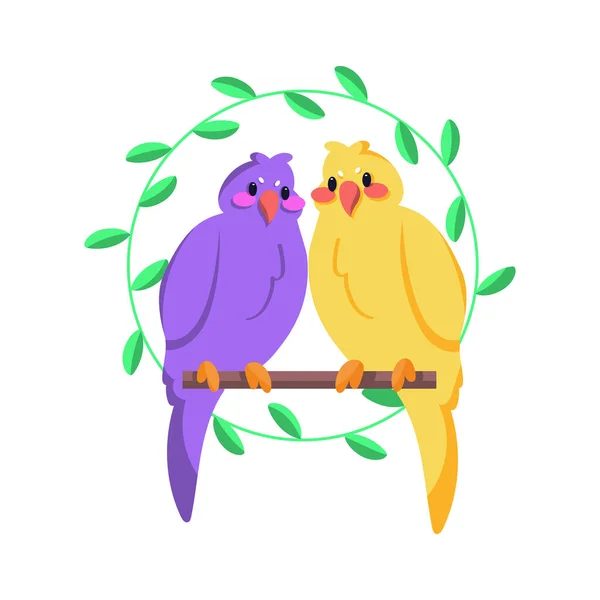 Ein Paar niedliche Vögel auf einem Zweig Vektor — Stockvektor