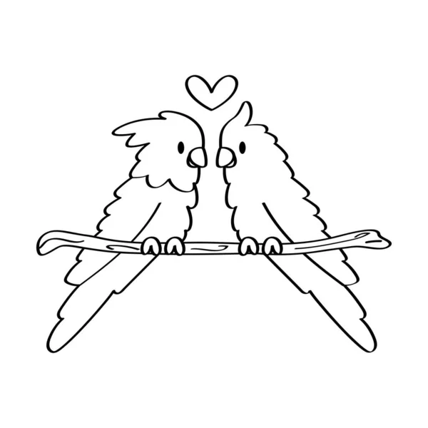 Par söta fåglar kär i en hjärtform vektor — Stock vektor