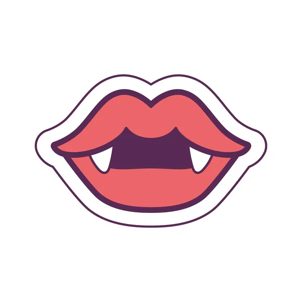 Απομονωμένα χαριτωμένα χείλη αποκριών με κυνόδοντες Διάνυσμα — Διανυσματικό Αρχείο