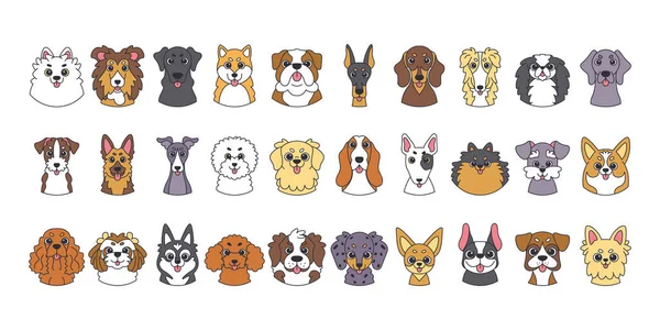 Conjunto de diferentes raças de cães bonitos Vector — Vetor de Stock