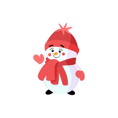 Şapkalı ve atkı taşıyıcılı izole bir kardan adam.