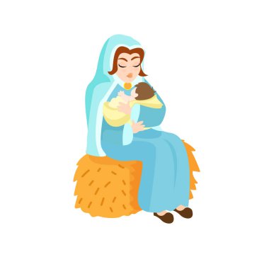 Bakire Meryem ve bebek İsa Noel karakteri Vektör