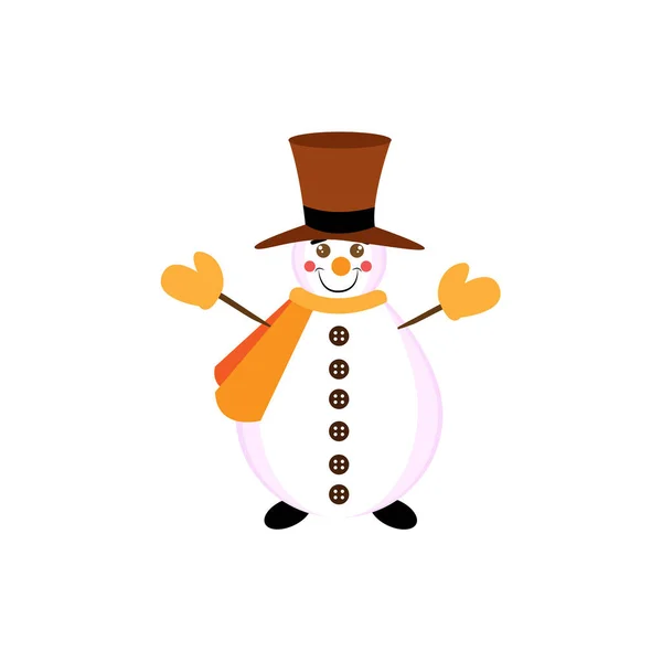 Muñeco de nieve aislado con sombrero y bufanda Vector — Archivo Imágenes Vectoriales