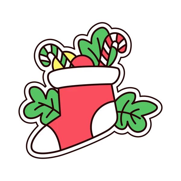 Isolated boots christmas sticker illustration — Stock Vector