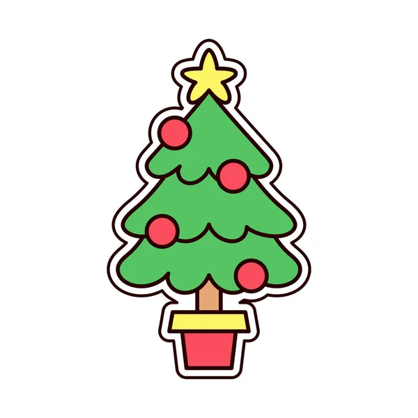 Ilustración de pegatina de navidad de árbol aislado — Vector de stock