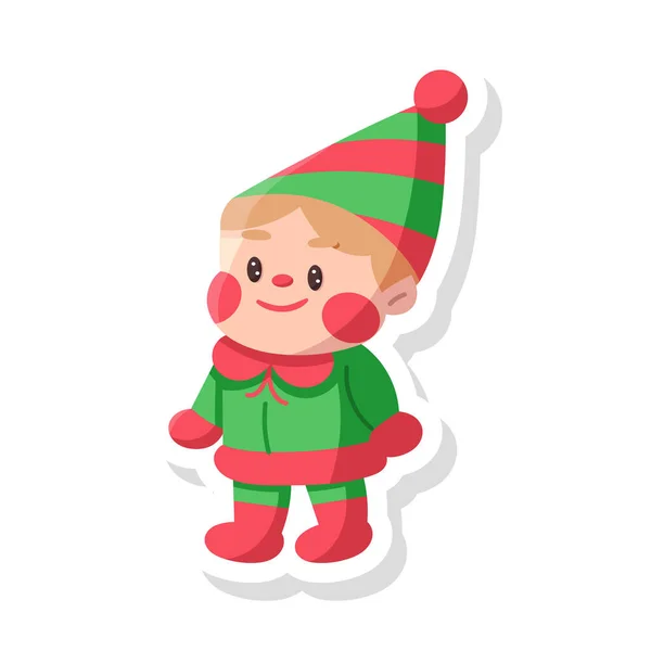 Ilustración de pegatina de Navidad elfo aislado — Vector de stock