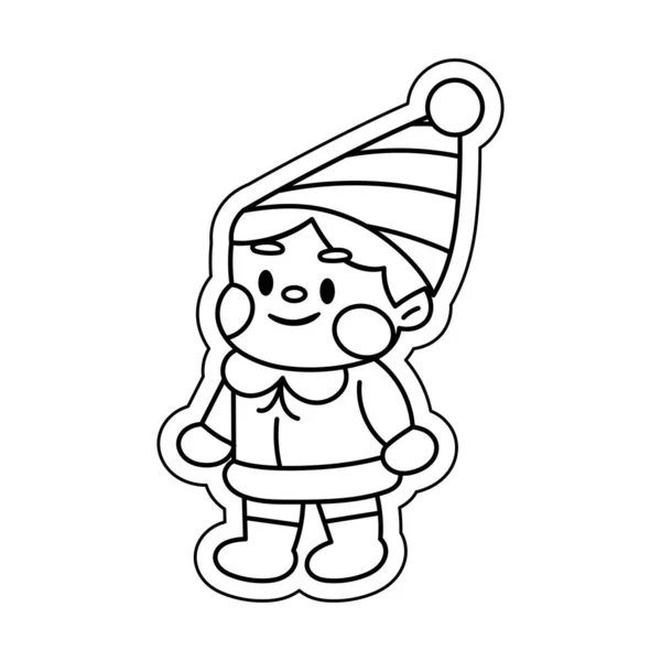 Aislado elfo dibujar Navidad etiqueta engomada ilustración — Vector de stock