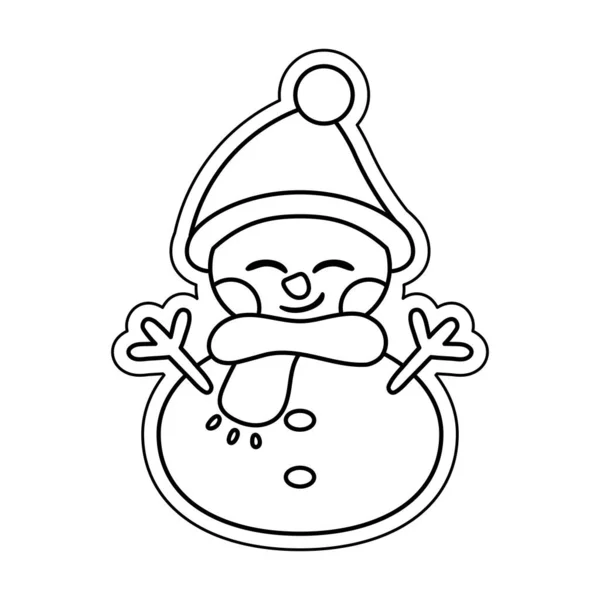 Isolated snowman draw christmas sticker illustration — Stock vektor