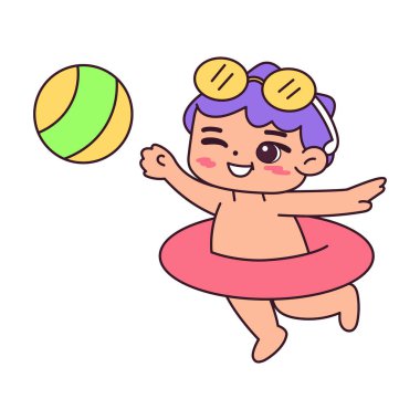 İzole çocuk plaj vektörü çizimi yapıyor.