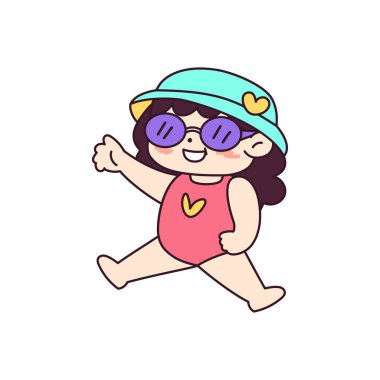 İzole edilmiş kız güneş plajı vektör çizimi