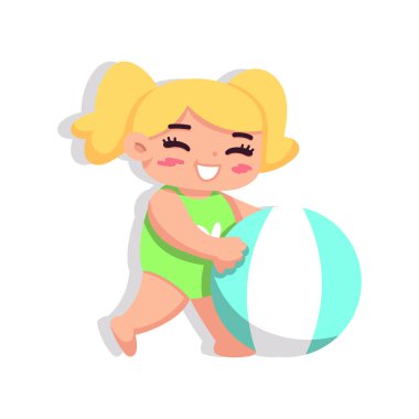İzole kız top plaj vektör çizimi