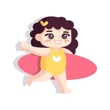 İzole kız sörfü plaj vektör çizimi