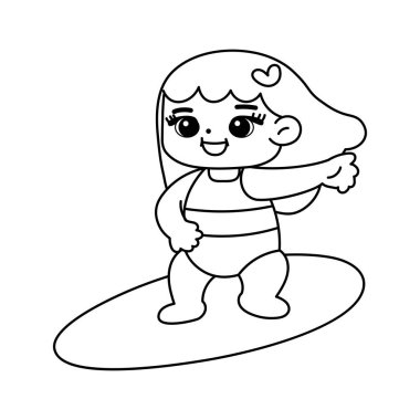 Sahilde yalıtılmış kız sörfü vektör çizimi