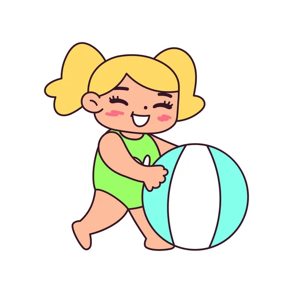 Απομονωμένο κορίτσι μπάλα παραλία διάνυσμα εικονογράφηση — Διανυσματικό Αρχείο