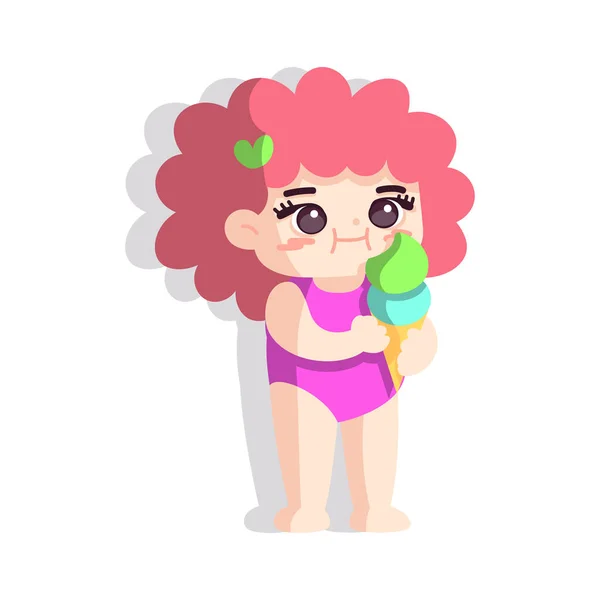 Isolated girl ice cream beach vector illustration — Stock Vector