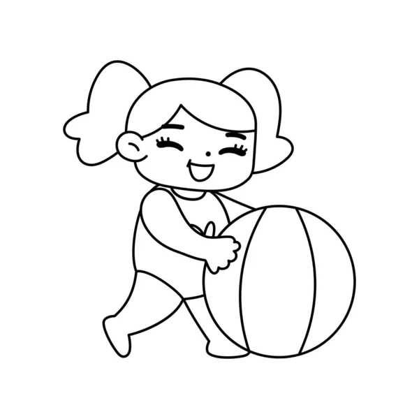 Chica aislada bola playa dibujar vector ilustración — Vector de stock